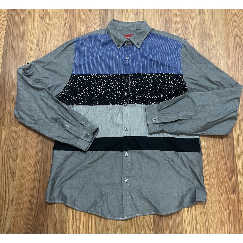 RED Saks Fifth Avenue Shirt Mens Large Patchwork Colorblock Geometric